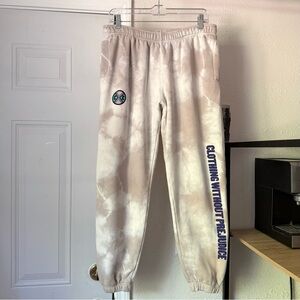 CROSS COLOURS vintage tan white cotton tie dye jogger‎ cropped sweat pants